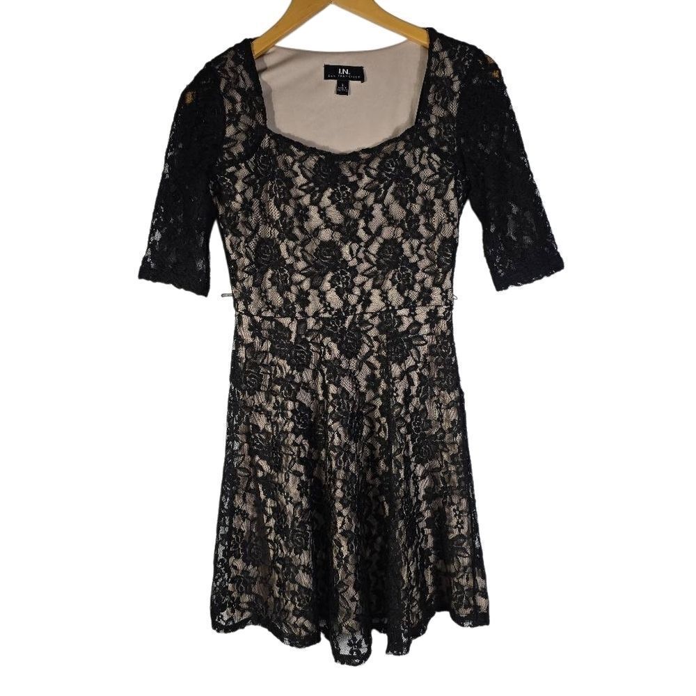 I.N. San Francisco Black and Cream Lace Mini Dress